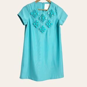 KARTA Turquoise Blue Jeweled Shift Dress Size S